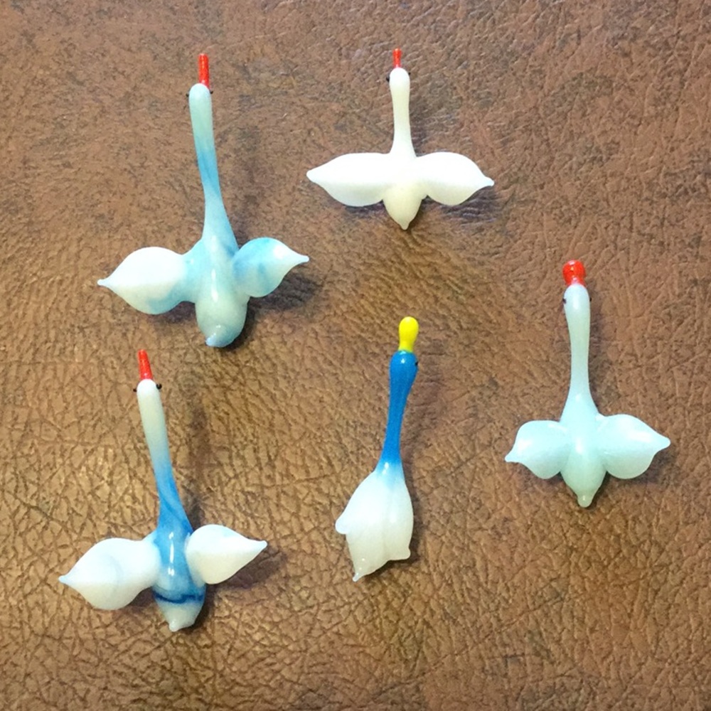 Flock of 5 long necked glass birds, VTG